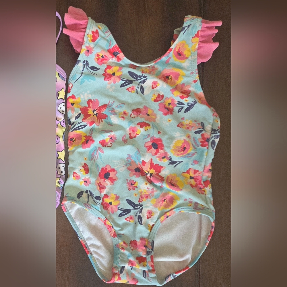 Ruffle Butts Floral One Piece Swimsuit - Pink and Blue